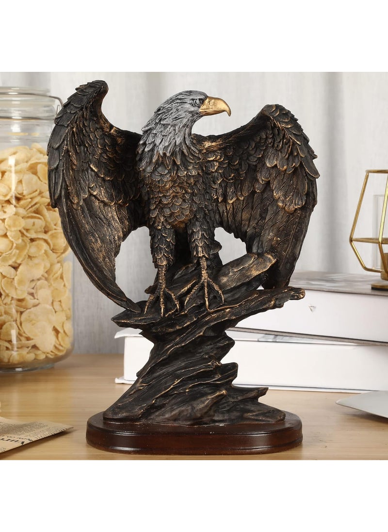 HW HW 1025 Tall Patriotic Eagle On Rocks Statue Wild Bird Eagle Decorative Bronze Patina Resin Figurine  - Image 2