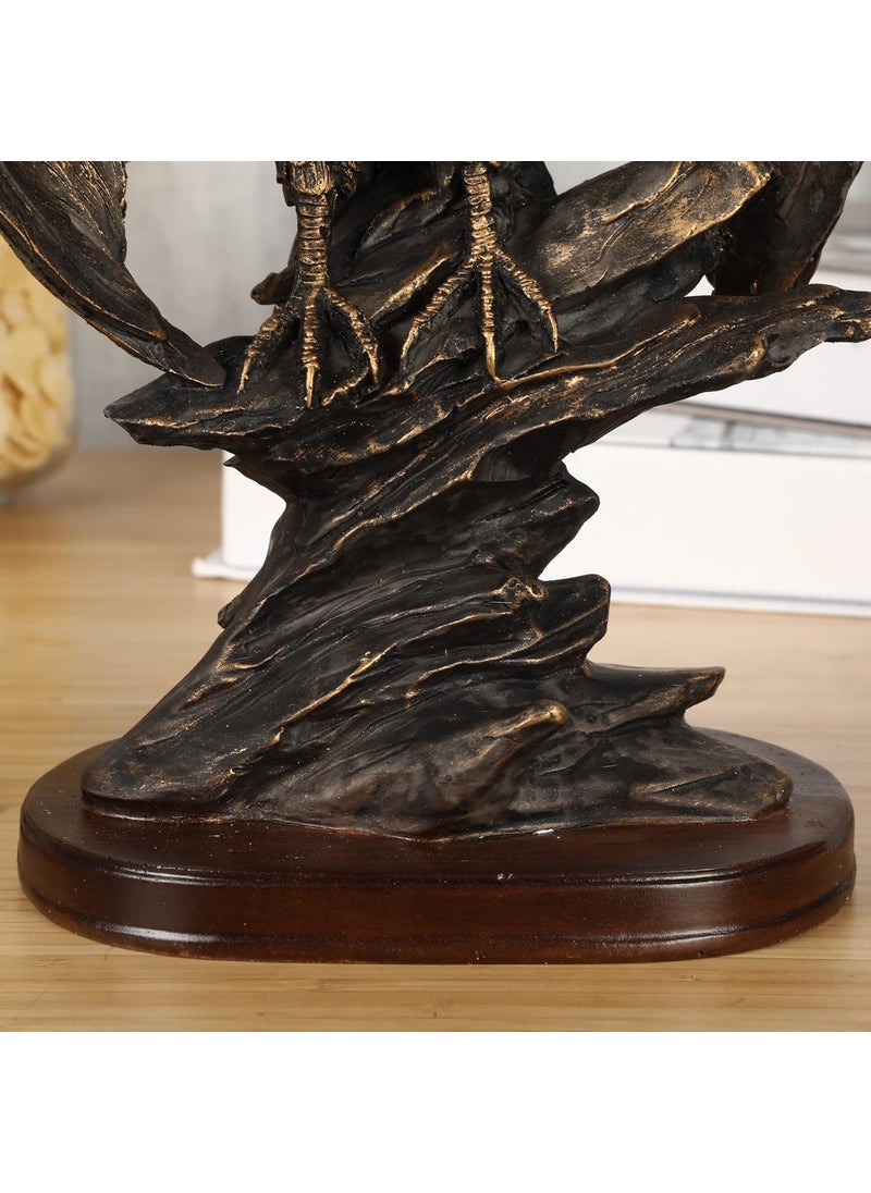HW HW 1025 Tall Patriotic Eagle On Rocks Statue Wild Bird Eagle Decorative Bronze Patina Resin Figurine  - Image 5