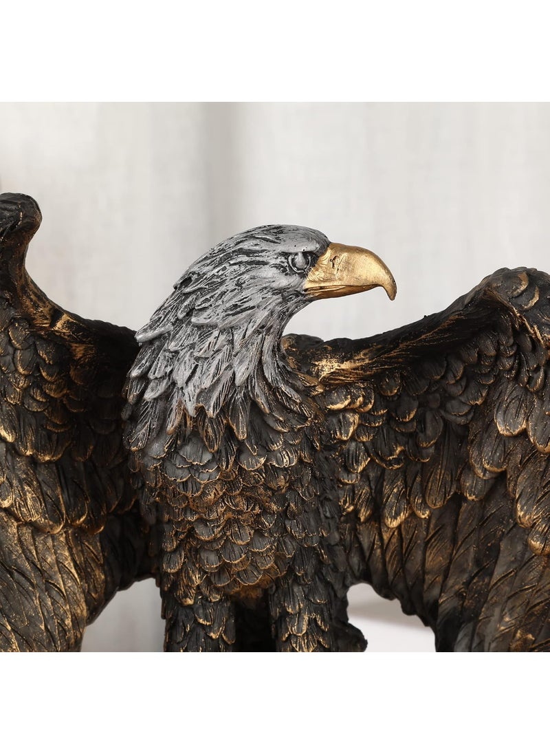HW HW 1025 Tall Patriotic Eagle On Rocks Statue Wild Bird Eagle Decorative Bronze Patina Resin Figurine  - Image 3