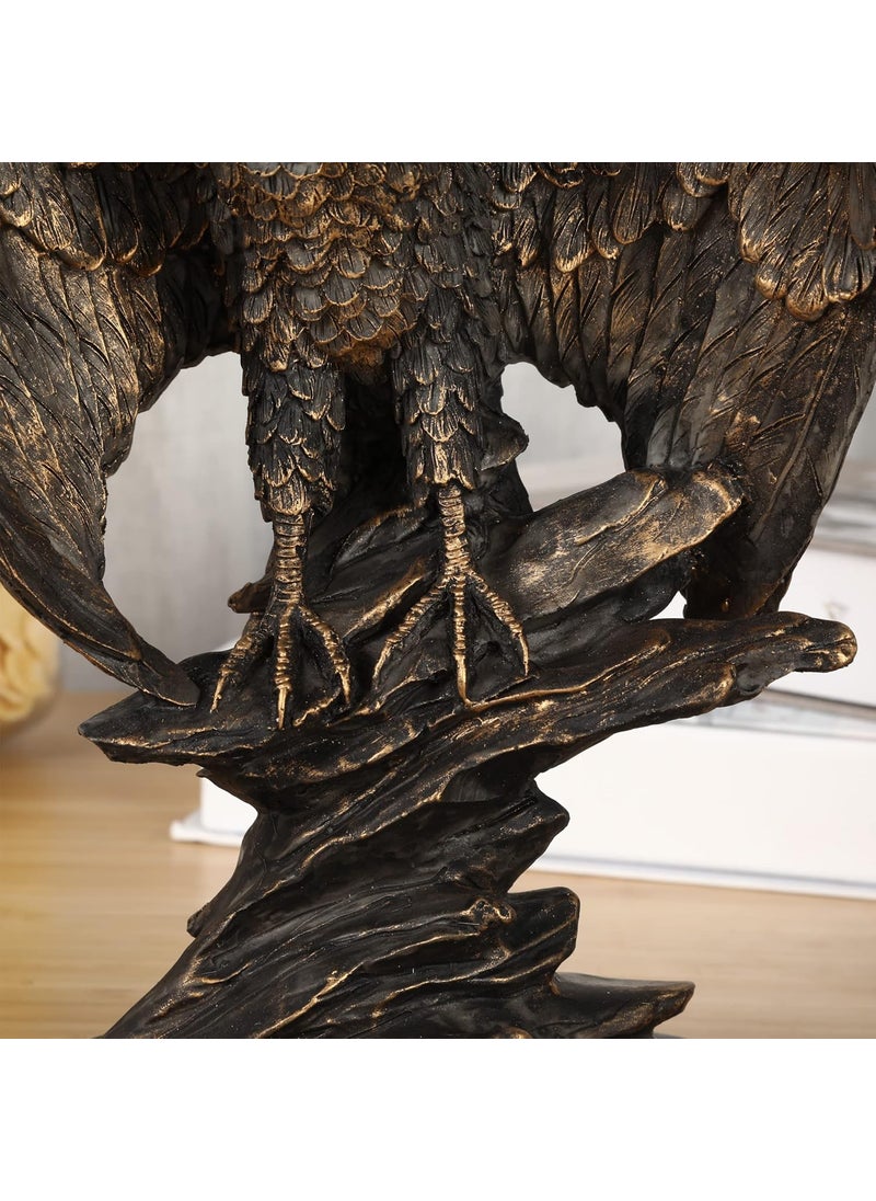 HW HW 1025 Tall Patriotic Eagle On Rocks Statue Wild Bird Eagle Decorative Bronze Patina Resin Figurine  - Image 4