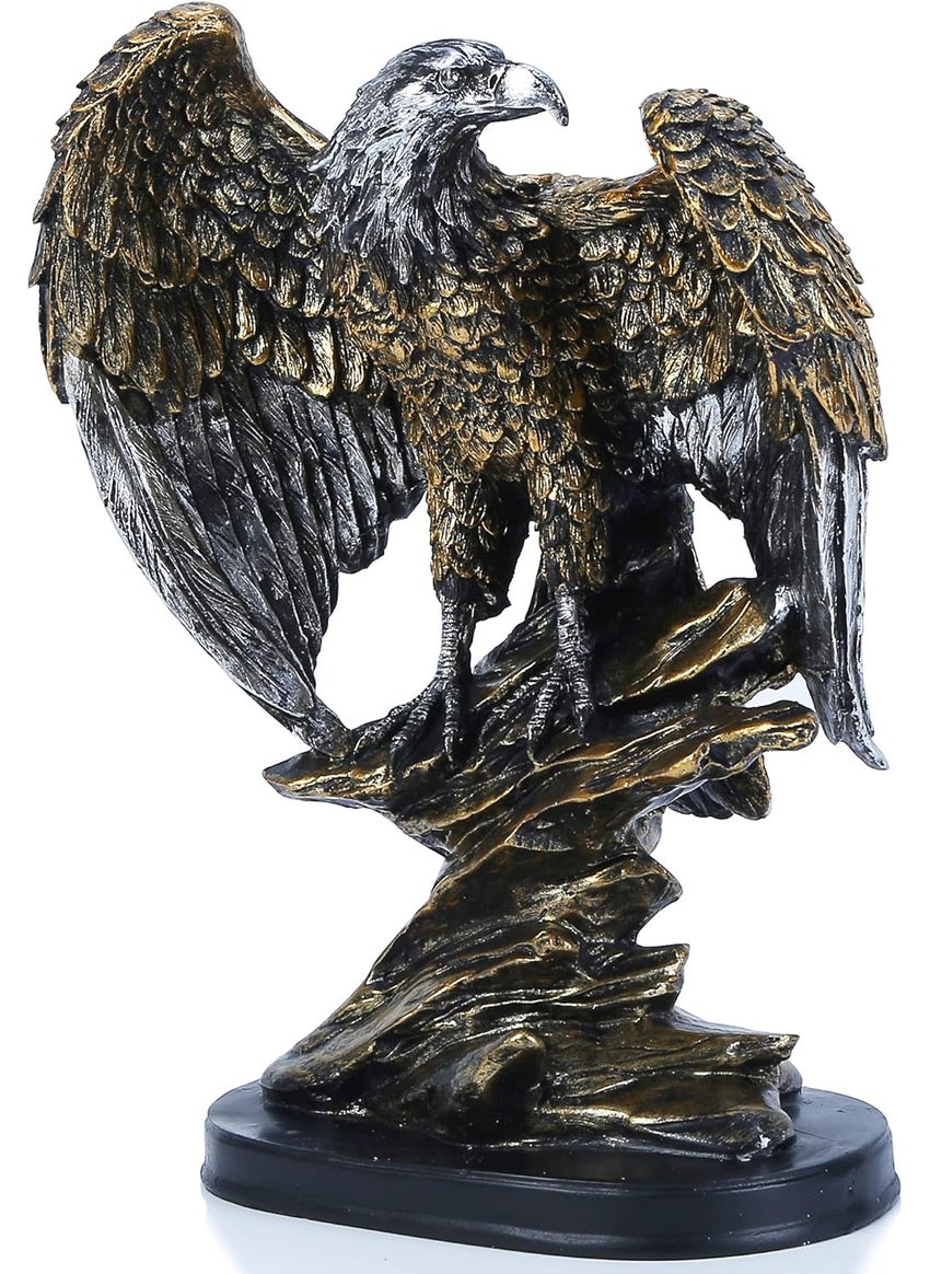 HW HW 1025 Tall Patriotic Eagle On Rocks Statue Wild Bird Eagle Decorative Bronze Patina Resin Figurine  - Image 1