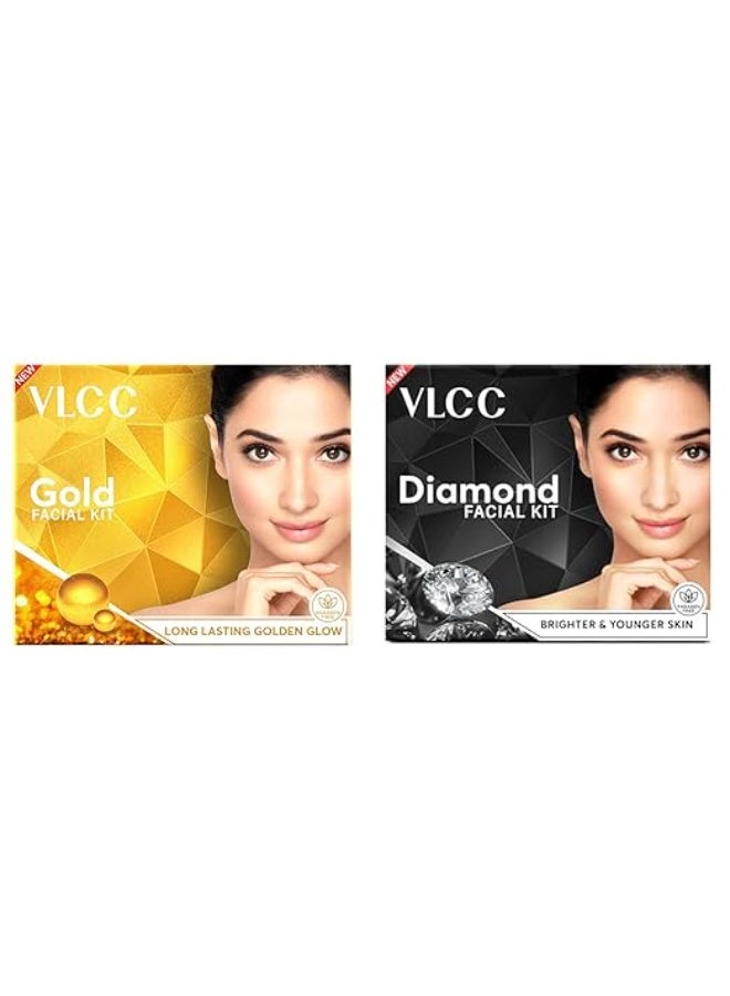 VLCC Diamond Facial Kit (6 x 8.33 g) + VLCC GOLD FACIAL KIT PACK OF 2 (60 GM X 2) (2 x 60 g) - Image 1