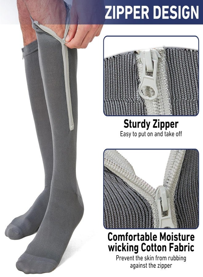 PQJSJDR 4 Pairs Zipper Compression Socks for Women & Men 20-30mmHg Mens Knee High Compression Socks with Zipper Easy to Put On Closed Toe Support Edema Swelling Nurses Travel - Image 5