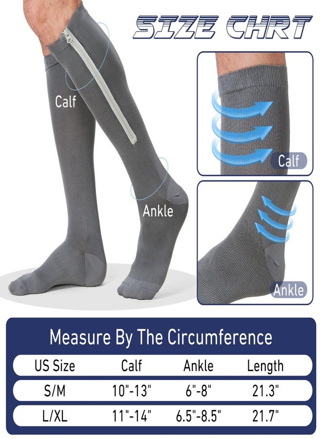 PQJSJDR 4 Pairs Zipper Compression Socks for Women & Men 20-30mmHg Mens Knee High Compression Socks with Zipper Easy to Put On Closed Toe Support Edema Swelling Nurses Travel - Image 2