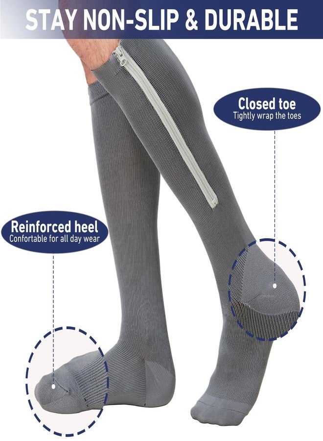 PQJSJDR 4 Pairs Zipper Compression Socks for Women & Men 20-30mmHg Mens Knee High Compression Socks with Zipper Easy to Put On Closed Toe Support Edema Swelling Nurses Travel - Image 4