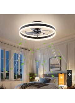 Arabest Bladeless LED Fan Light 15.7in Flush Mount Black Modern Ceiling Fan for Bedroom  - Image 1