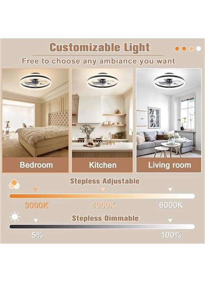Arabest Bladeless LED Fan Light 15.7in Flush Mount Black Modern Ceiling Fan for Bedroom  - Image 2