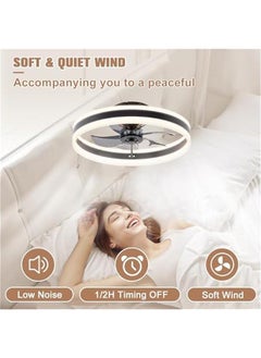 Arabest Bladeless LED Fan Light 15.7in Flush Mount Black Modern Ceiling Fan for Bedroom  - Image 3