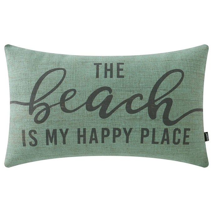 BEACH THEMED THROW PILLOW COVERS 20X12 INCH THE BEACH IS MY HAPPY PLACE LUMBAR PILLOWCASE RETRO NAUTICAL DECORATIONS LINEN CUSHION COVER FOR SOFA COUCH PL663TR