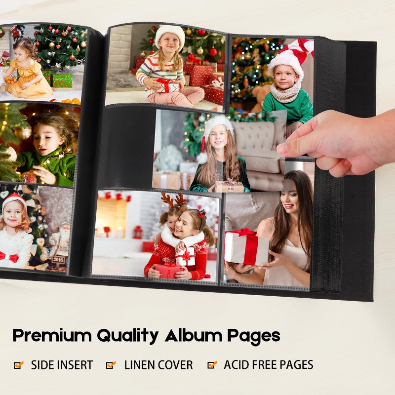 Aevdor 1000 Pockets Photo Album 4x6, Extra Large Capacity Linen Cover Wedding Family Photo Albums Holds 1000 Horizontal and Vertical Photos, Acid-free Pages 4x6 Photo Album with Front Window (Black) - Image 4