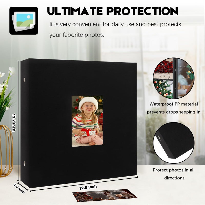 Aevdor 1000 Pockets Photo Album 4x6, Extra Large Capacity Linen Cover Wedding Family Photo Albums Holds 1000 Horizontal and Vertical Photos, Acid-free Pages 4x6 Photo Album with Front Window (Black) - Image 2