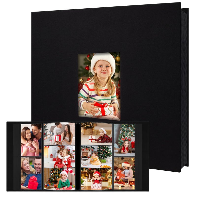 Aevdor 1000 Pockets Photo Album 4x6, Extra Large Capacity Linen Cover Wedding Family Photo Albums Holds 1000 Horizontal and Vertical Photos, Acid-free Pages 4x6 Photo Album with Front Window (Black) - Image 1