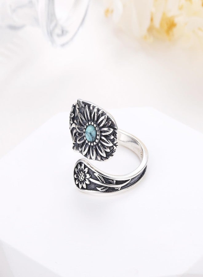 Yearace Daisy Spoon Ring for Women - Sterling Silver Vintage Oxidized Thumb Rings Victorian Turquoise Jewelry - Boho Statement Ring Jewelry Gifts - Image 4