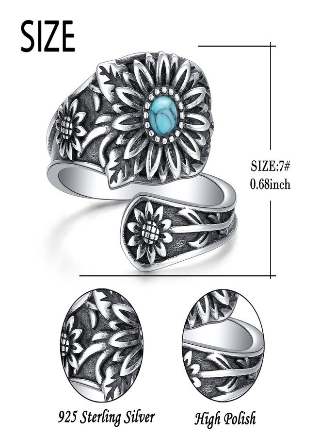 Yearace Daisy Spoon Ring for Women - Sterling Silver Vintage Oxidized Thumb Rings Victorian Turquoise Jewelry - Boho Statement Ring Jewelry Gifts - Image 5