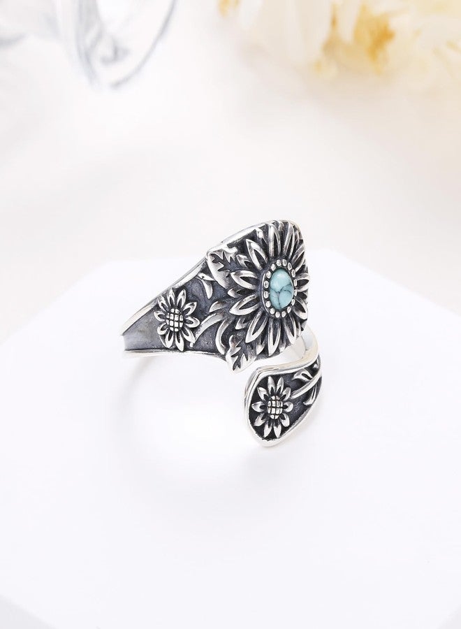 Yearace Daisy Spoon Ring for Women - Sterling Silver Vintage Oxidized Thumb Rings Victorian Turquoise Jewelry - Boho Statement Ring Jewelry Gifts - Image 3