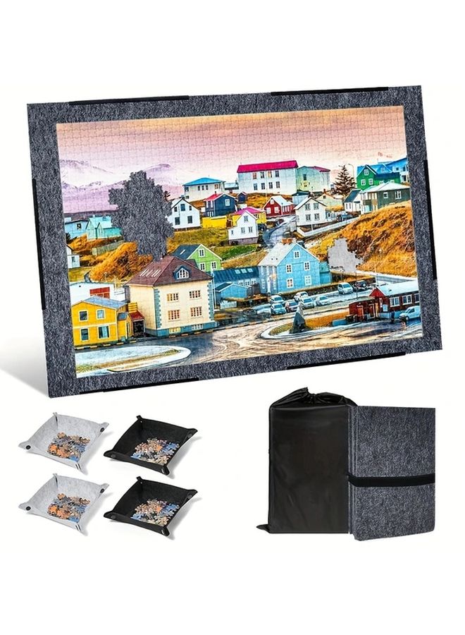 لوح ألغاز قابل للطي محمول باللون الرمادي الداكن لتخزين 1500 قطعة مع 4 صناديق - Image 1