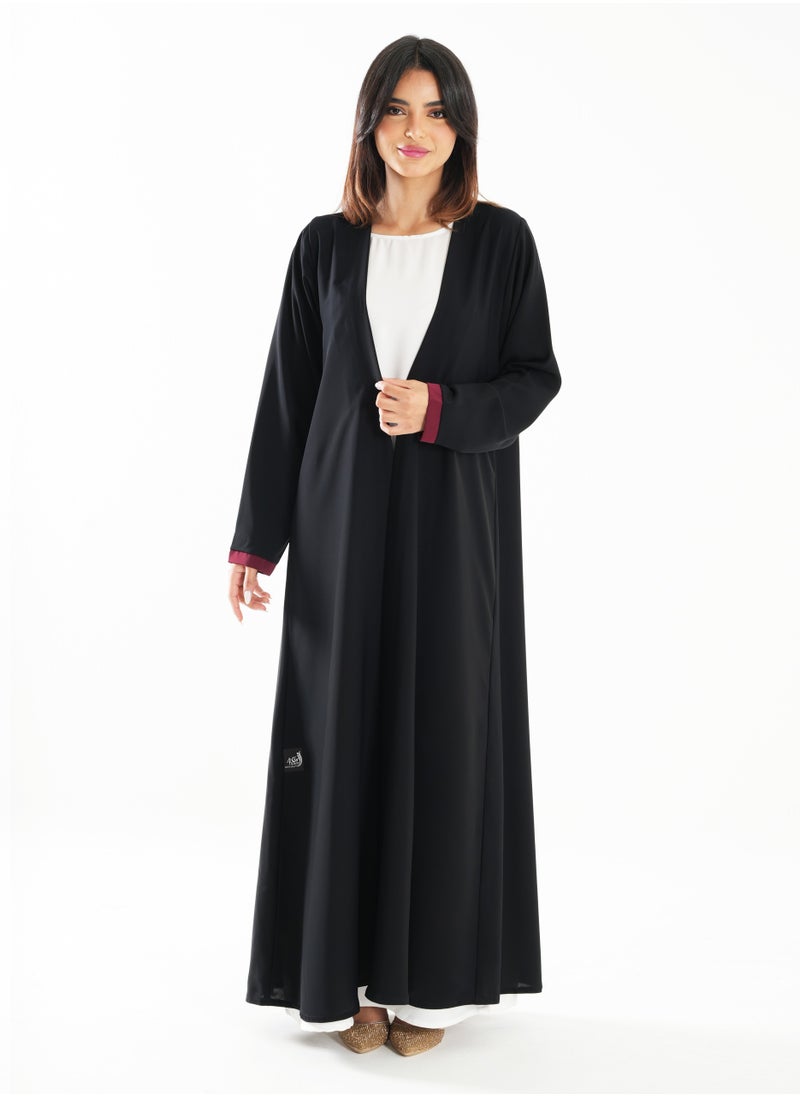 Rosette Abaya Embroidery Abaya with Sophisticated Red-Accented Back and Cut Design  - Image 3
