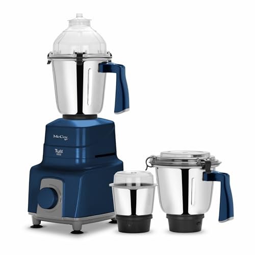 McCoy Tuff 888 750W Mixer Grinder | Clip Lid Lock | Hands-Free Operation | Powerful Motor | 3 Stainless Steel Jars | Sleek Anti-Skid Design, Blue & Grey | 2 Year Warranty - Image 1