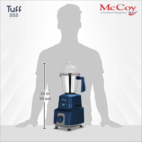 McCoy Tuff 888 750W Mixer Grinder | Clip Lid Lock | Hands-Free Operation | Powerful Motor | 3 Stainless Steel Jars | Sleek Anti-Skid Design, Blue & Grey | 2 Year Warranty - Image 3