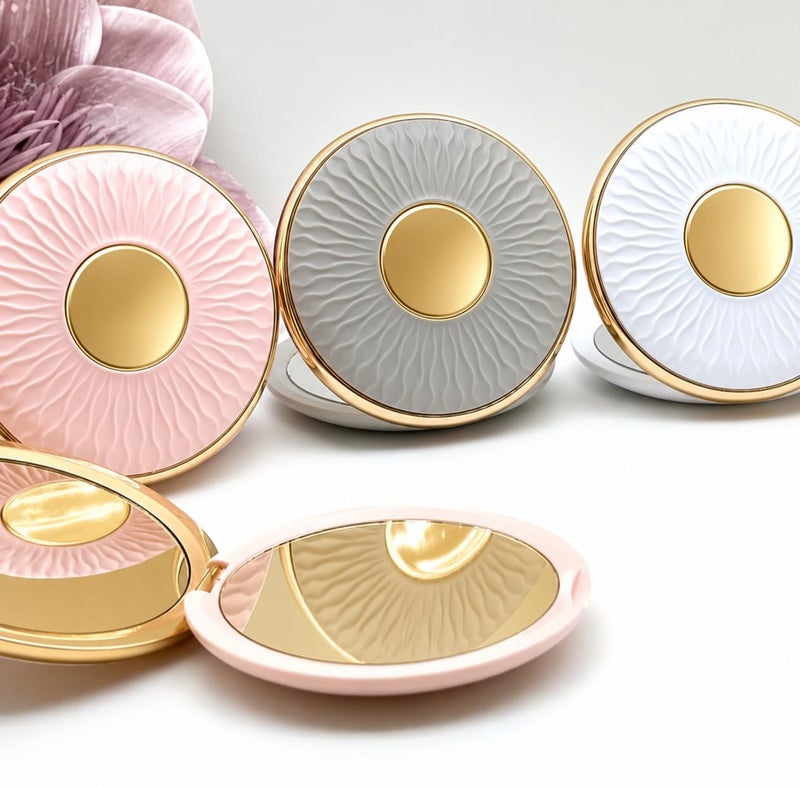 Compact Folding Mirror, Stylish Wave Design, Double Face, Makeup and Travel Mirror (Grey x Gold) - Image 3