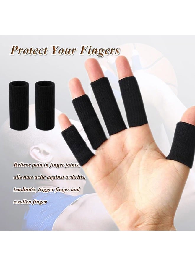 Whale حماة أصابع، 10 قطع أكمام أصابع رياضية مرنة لدعم الإبهام لكرة السلة والجولف، أكمام أصابع متميزة لالتهاب المفاصل مثالية لتخفيف الألم (مجموعة 10 قطع باللون الأسود) - Image 3