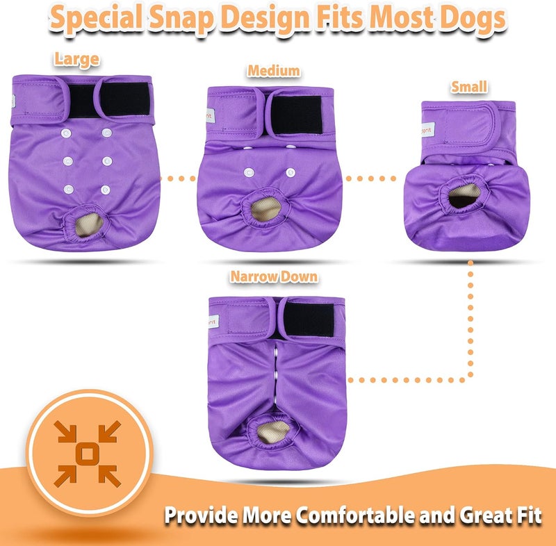 Langsprit Washable Female Dog Diapers (3 Pack) - No Leak Reusable Diapers for Doggy Female in Period - Highly Absorbent Dog Heat Panties with Adjustable Snaps (Black, Pink, Purple, Medium) - Image 5
