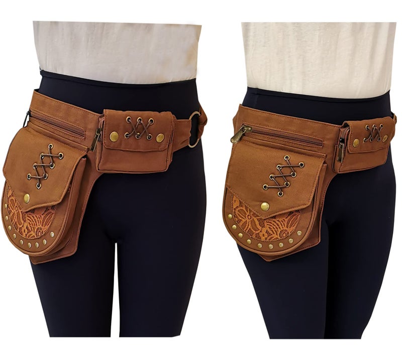 Larswon Renaissance Leg Bag for Women Renaissance Belt Festival Bags Hip Pouch for Women Thigh Pack Coffee - Image 2
