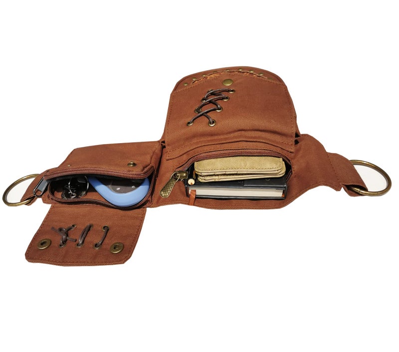 Larswon Renaissance Leg Bag for Women Renaissance Belt Festival Bags Hip Pouch for Women Thigh Pack Coffee - Image 5