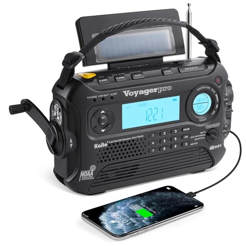 Kaito Voyager Pro KA600 Digital Solar Dynamo Hand Crank AM/FM/LW/SW & NOAA Weather Emergency Radio with Flashlight, Reading Lamp,Smart Phone Charger & RDS and Real-Time Alert, with AC Adapter, Black - Image 1