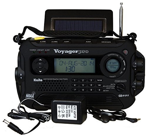 Kaito Voyager Pro KA600 Digital Solar Dynamo Hand Crank AM/FM/LW/SW & NOAA Weather Emergency Radio with Flashlight, Reading Lamp,Smart Phone Charger & RDS and Real-Time Alert, with AC Adapter, Black - Image 2