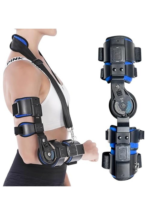 Hinged Adjustable Elbow Brace – Right Arm Splint with Shoulder Strap for Recovery After Surgery or Injury - Image 2