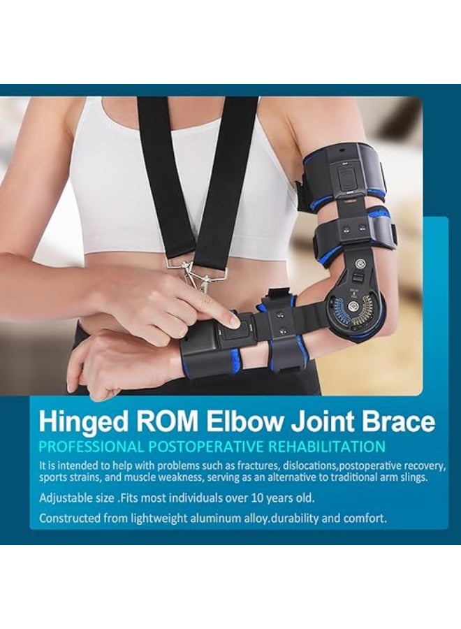 Hinged Adjustable Elbow Brace – Right Arm Splint with Shoulder Strap for Recovery After Surgery or Injury - Image 3