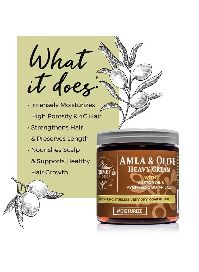 QHEMET BIOLOGICS Amla & Olive Heavy Cream - Moisturizing Balm for Extremely Dry & 4C Hair - Adds Soft, Supple Moisture & Hydration to Afros, Coils, Curls, Puffs, Twists, Braids, Locs & More (8.9 oz) - Image 3