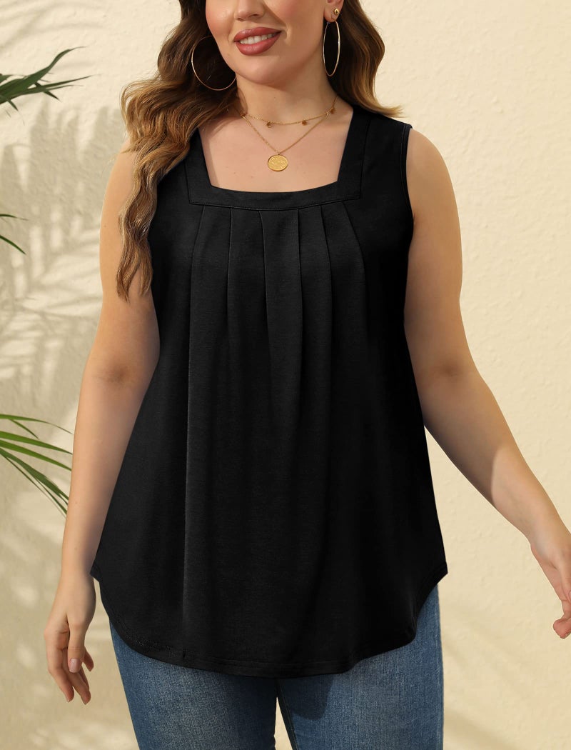 Saloogoe Womens Tank Tops Summer Casual Clothes Trendy Flowy Shirts Plus Size Maternity Spring Tops Fashion 2025 Black XXL - Image 5