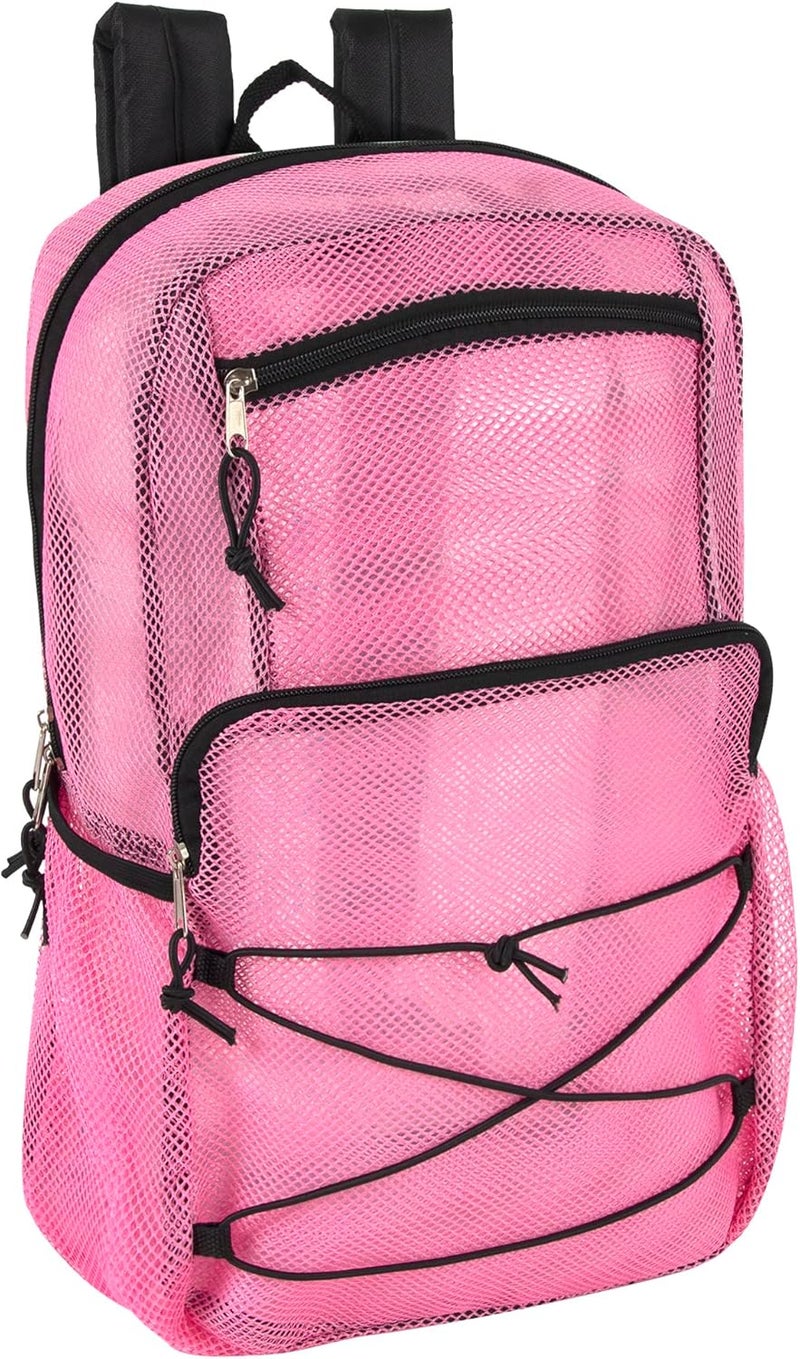 Trailmaker Deluxe See Through Mesh Backpack with Bungee Cord & Adjustable Padded Straps for Swimming, Travel (Pink) - Image 1