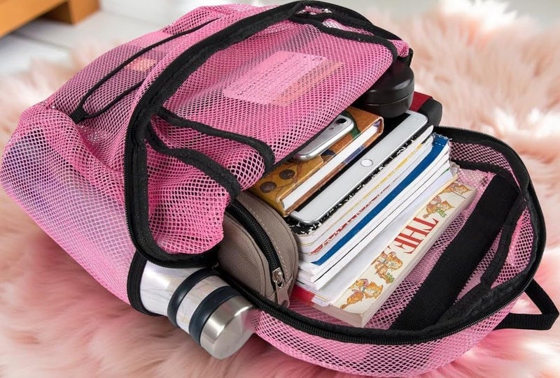 Trailmaker Deluxe See Through Mesh Backpack with Bungee Cord & Adjustable Padded Straps for Swimming, Travel (Pink) - Image 3