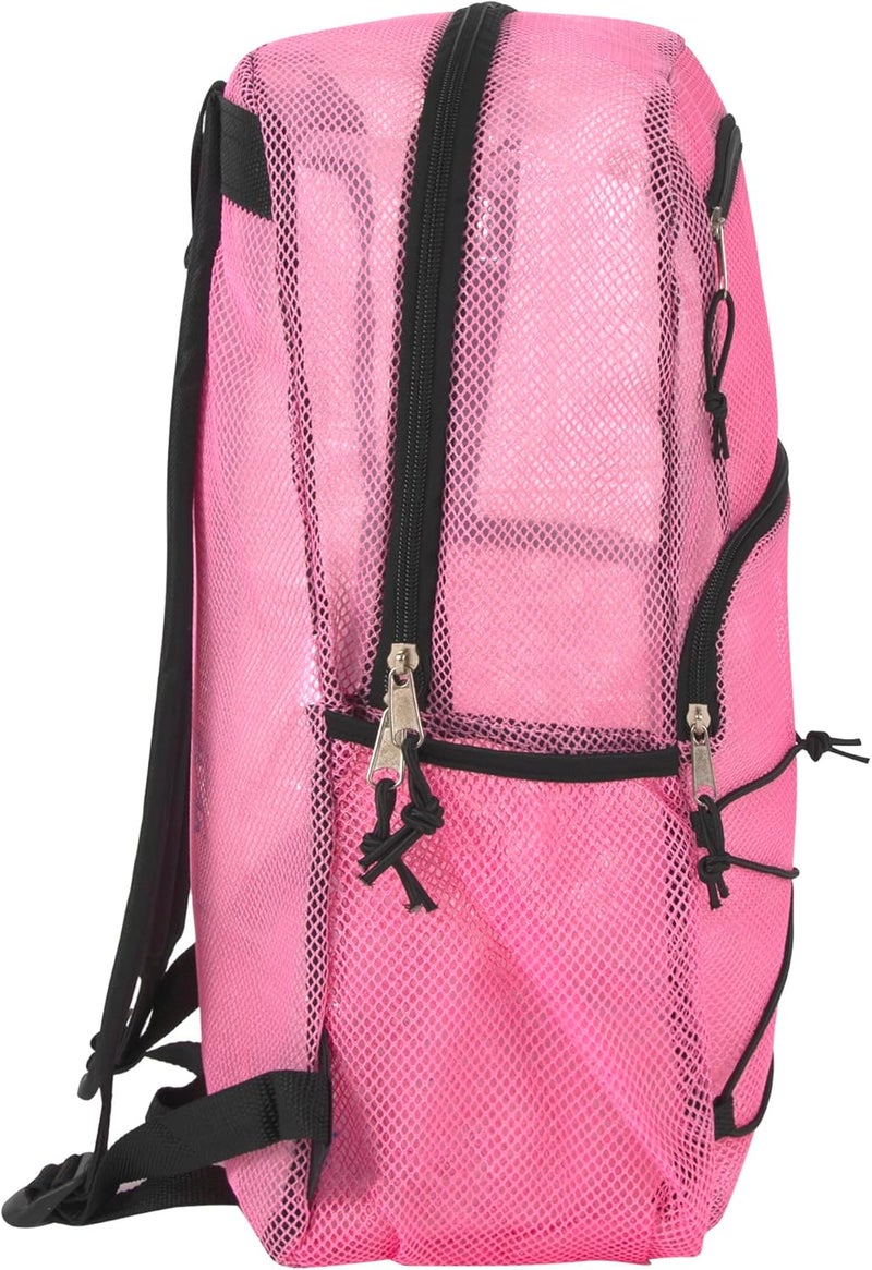 Trailmaker Deluxe See Through Mesh Backpack with Bungee Cord & Adjustable Padded Straps for Swimming, Travel (Pink) - Image 4