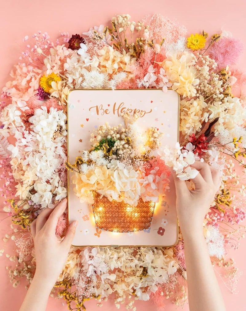 Luckam طقم فن الخيوط DIY، طقم حرفي لزهور الخيوط للبالغين والأطفال DIY زهور مجففة، طقم حرفي لتزيين العطلات (سلة زهور) - Image 2