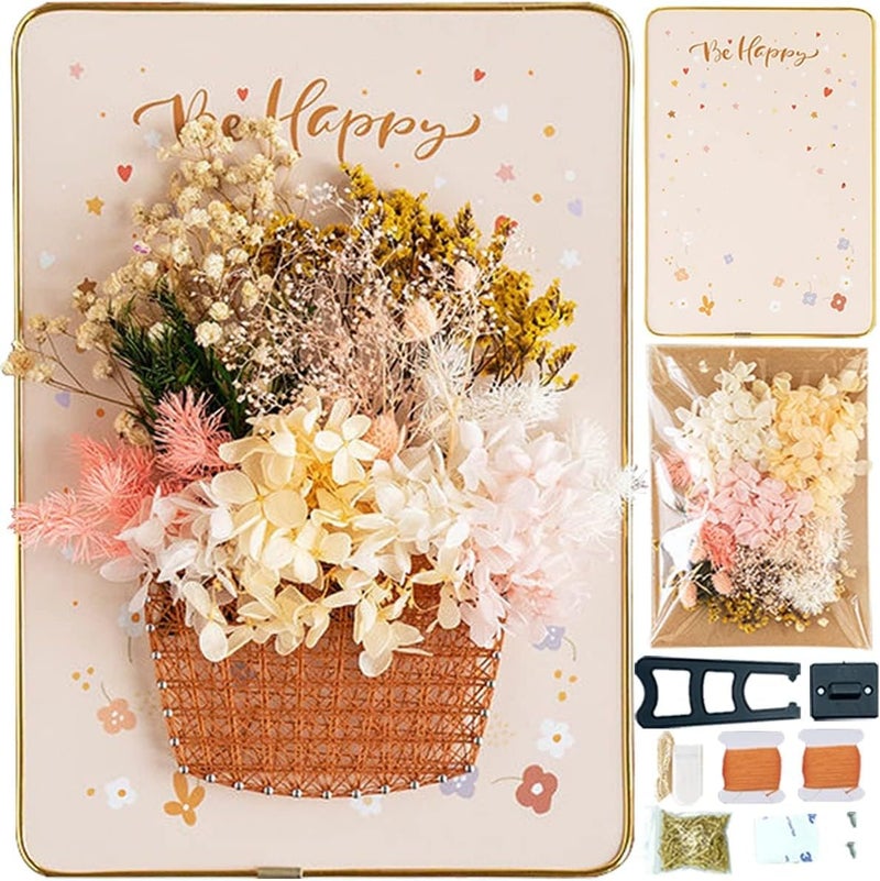 Luckam طقم فن الخيوط DIY، طقم حرفي لزهور الخيوط للبالغين والأطفال DIY زهور مجففة، طقم حرفي لتزيين العطلات (سلة زهور) - Image 1
