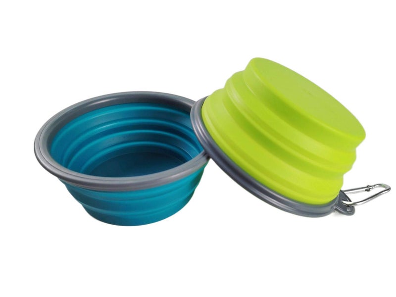 Collapsible Pet Bowl Silicone Portable with Design Carabiner Hook Travel Design and Silicone Build for dogs cats walks and outdoor feeding Green - Image 1