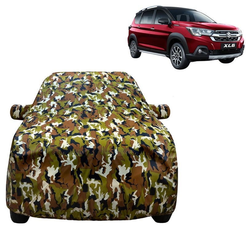 VYAS 100% Waterproof Car Body Cover for Maruti Suzuki New Celerio (2021-2025) with Mirror Pocket Triple Stitched Belt & Buckle Fitting Dual Elastic, Durable Material Jungle Print Camouflage Design - Image 1