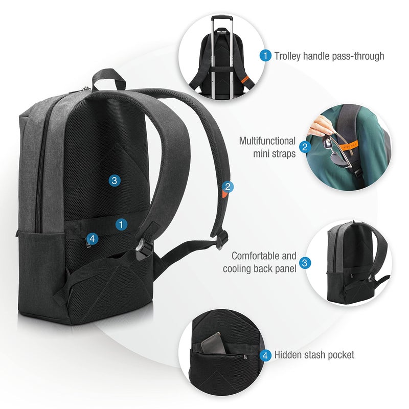 EVERKI Light Laptop Backpack with Hidden Pocket 15.6-Inch - Durable Menâ€™s Work Back Pack, Business Travel Backpack, College Laptop Bookbag for Men & Women, Work Office Back Pack, (EKP106) Charcoal - Image 5
