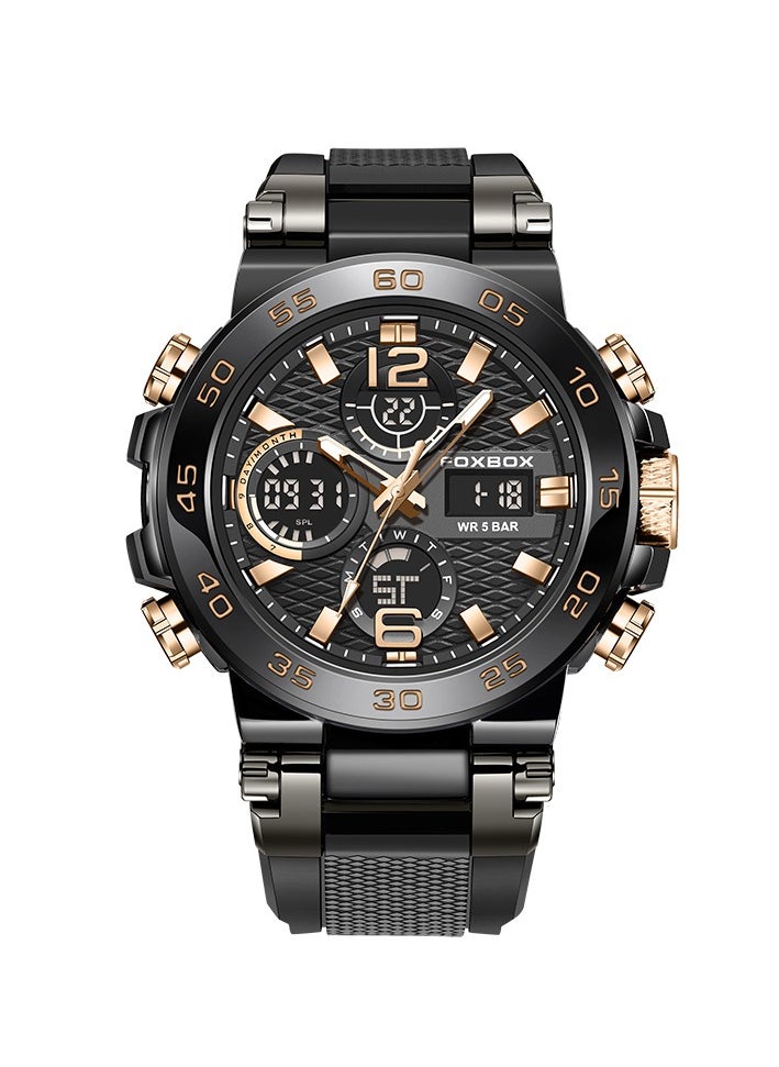 FOXBOX Fashion Stylish Waterproof Wrist Watches for Men Sports Quartz Watch Rose Gold & Black  - Image 1