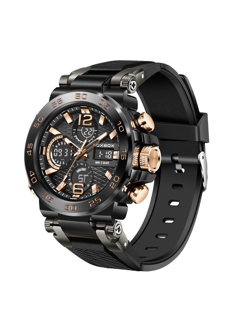 FOXBOX Fashion Stylish Waterproof Wrist Watches for Men Sports Quartz Watch Rose Gold & Black  - Image 2