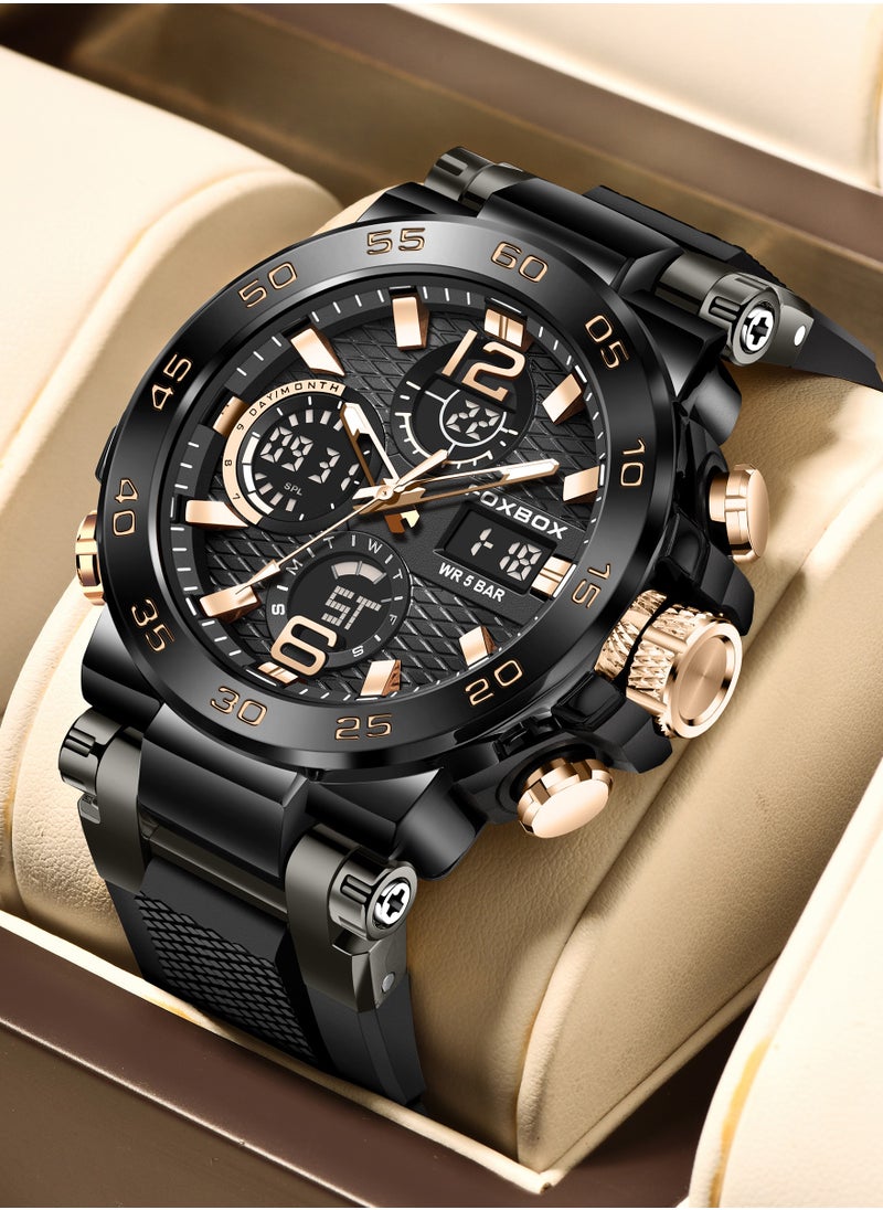 FOXBOX Fashion Stylish Waterproof Wrist Watches for Men Sports Quartz Watch Rose Gold & Black  - Image 4