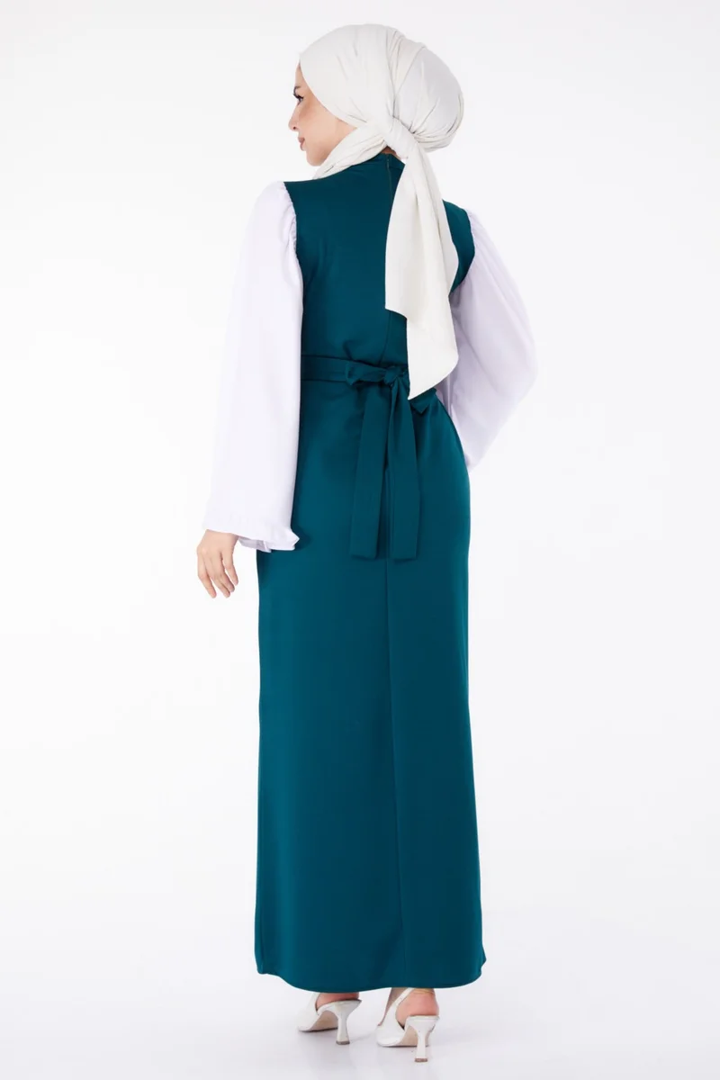 Tofisa Plain Judge Collar Women's Green Spanish Sleeve Detail Dress - 13195