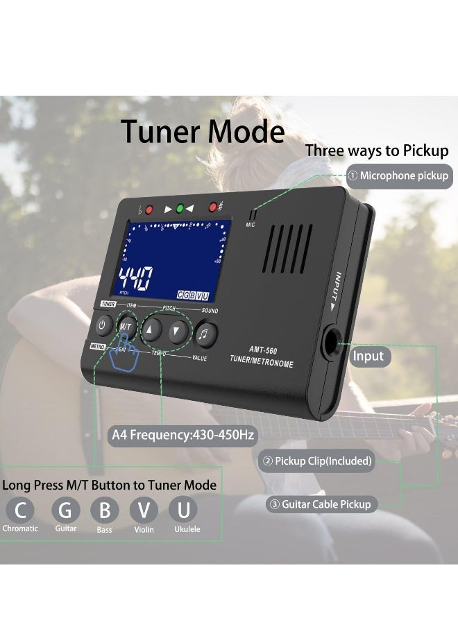 Generic - 3 in 1 Digital Metronome Tuner Tone Generator Guitar Tuner Tone Generator with Contact Clip-on Microphone for Guitar Bass Violin Ukulele Chromatic Clarinet Flute Trumpet and more - Image 1