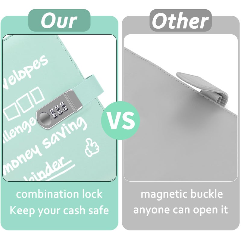 Antner 100 Envelopes Money Saving Challenge Binder with Lock, A5 Savings Binder Challenge Book Budget Planner with Cash Envelopes for Money Saving - Password Lock to Protect Cash Security, Mint Blue - Image 3