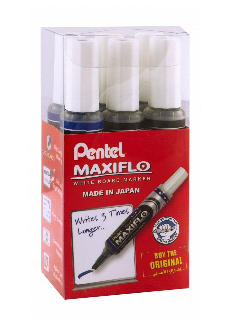 Pentel 6-Piece Maxiflo White Board Marker Chisel Tip Blue And Black Ink - Image 1