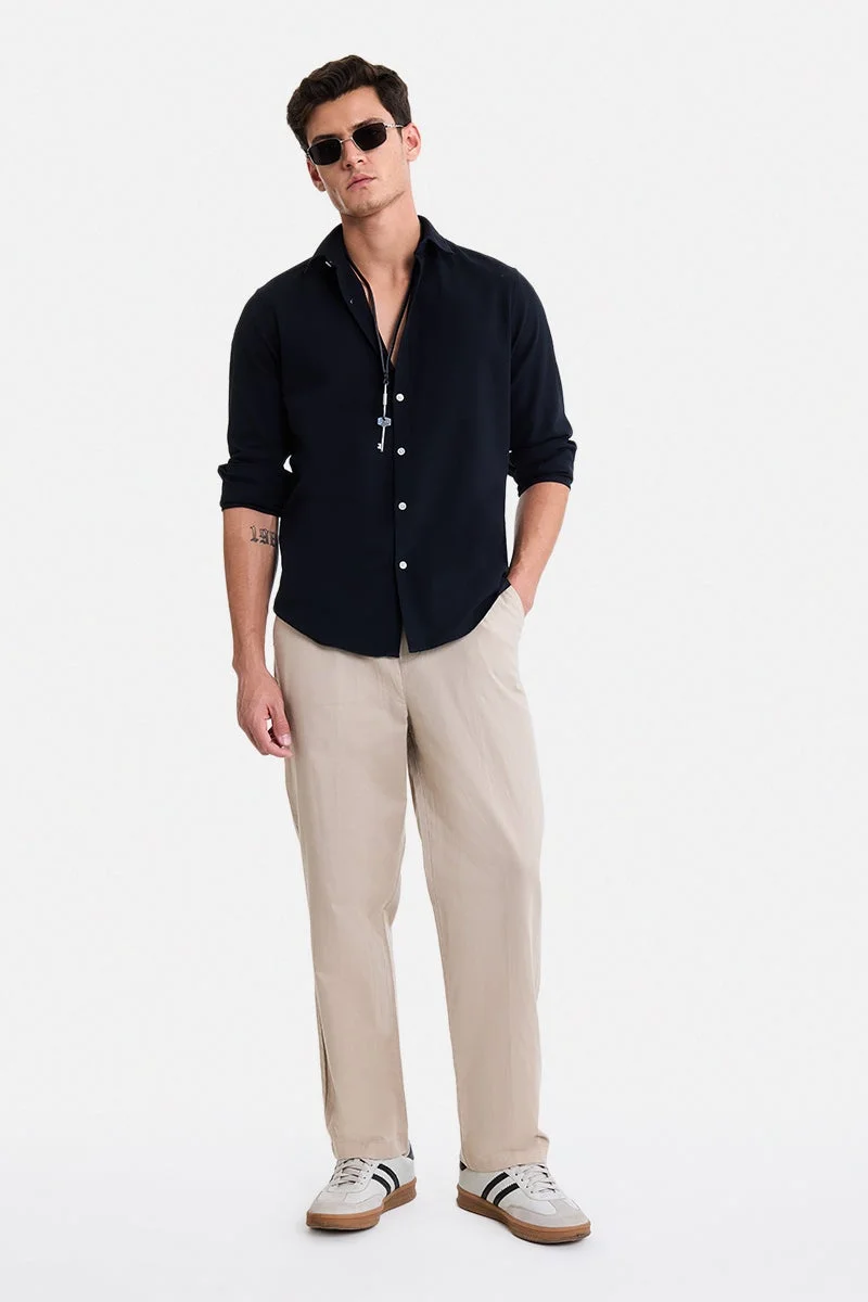 SNITCH Black Textured Long Sleeve Slim Fit Shirt